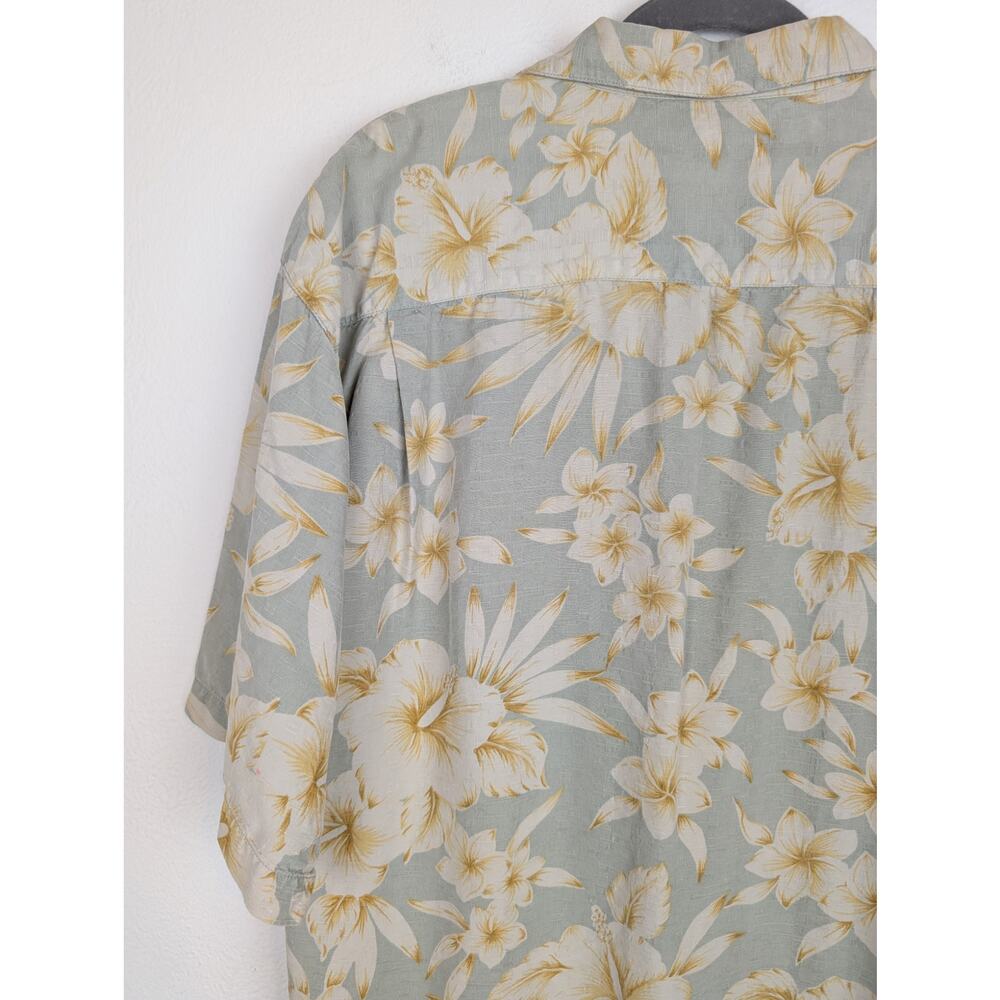 Tommy Bahama Hawaiian Shirt Camp Floral Silk Summer Vacation Green Yellow Size L - Picture 5 of 12